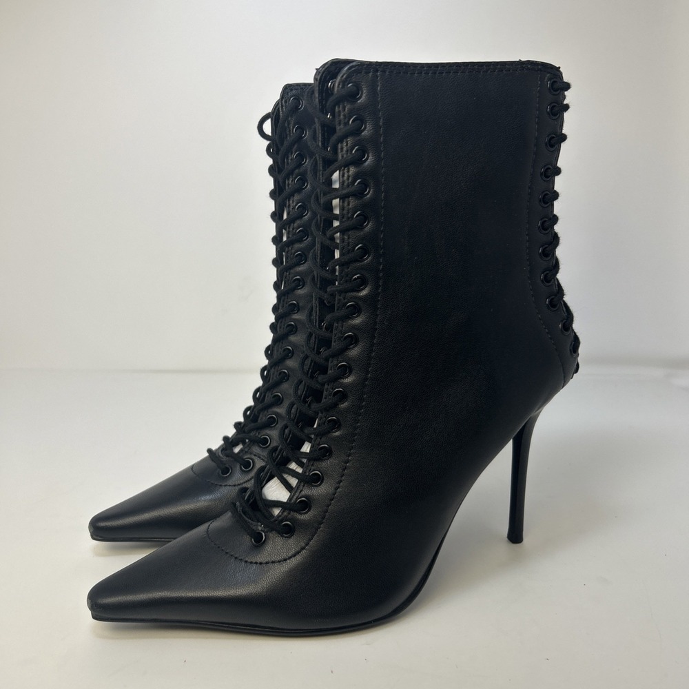 Steve Madden Size 6 M Black Allnight Lace Up Stiletto Dress Booties Boots New